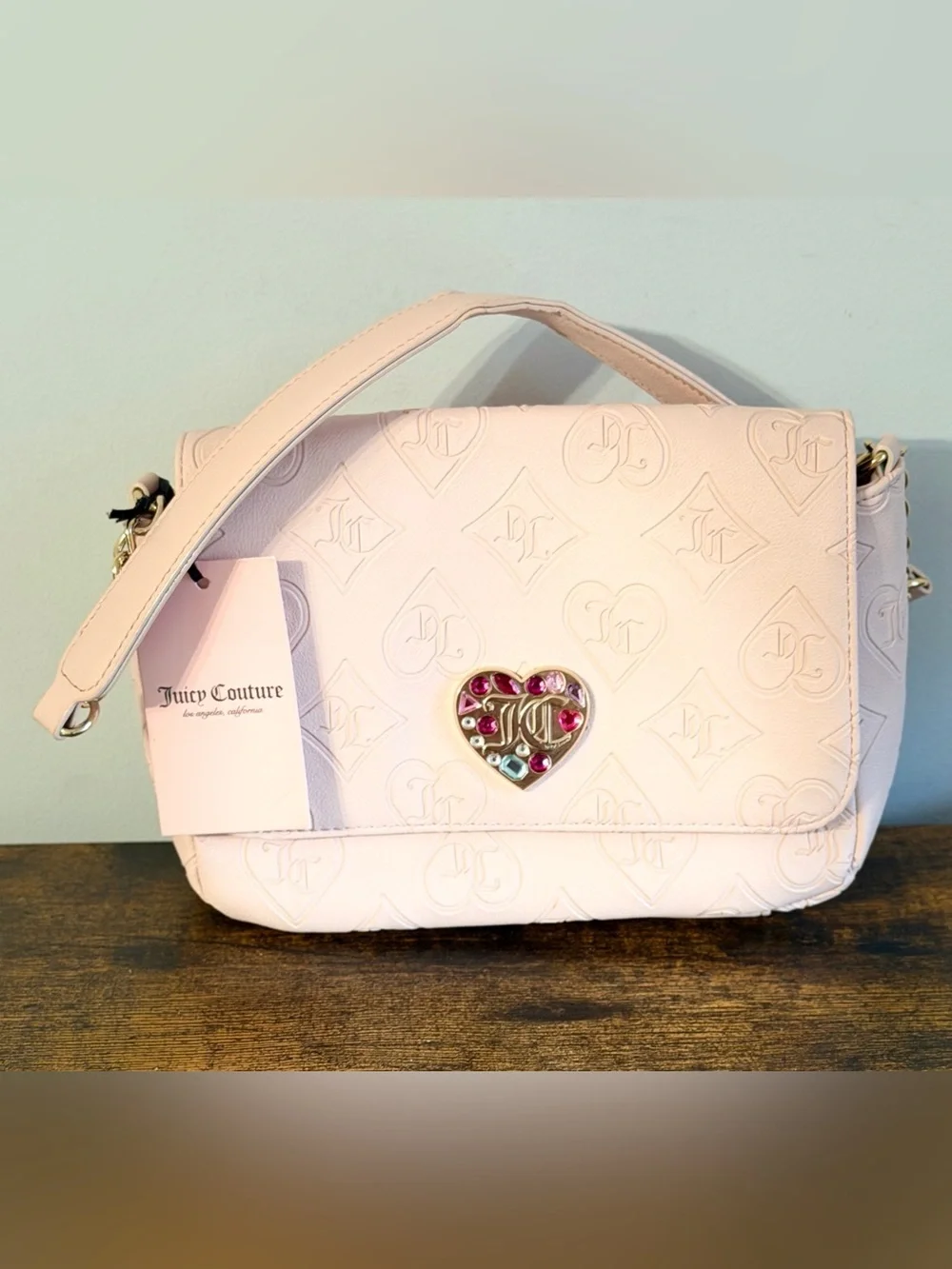 Juicy Couture Light Pink Embossed Heart Shoulder Bag